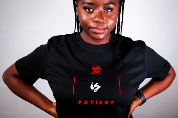 Women's Classic 'loose fit' Love is Patient -Black Tshirt - Image 3