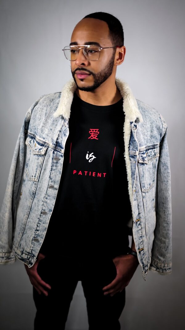 Men’s Classic 'loose fit' Love is Patient/Kind Black Tshirt - Image 2