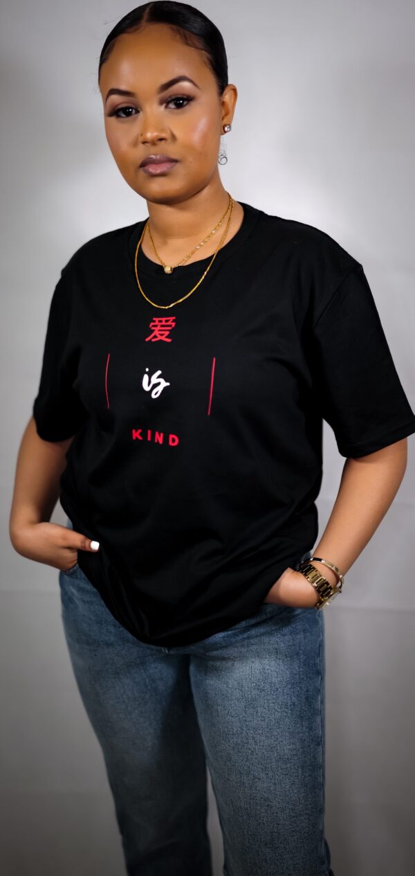 Women's Classic 'loose fit' Love is Kind Black Tshirt - Image 4