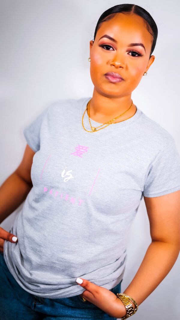 Women's Classic 'fitted' Love is Patient/Kind - Grey Tshirt - Image 3